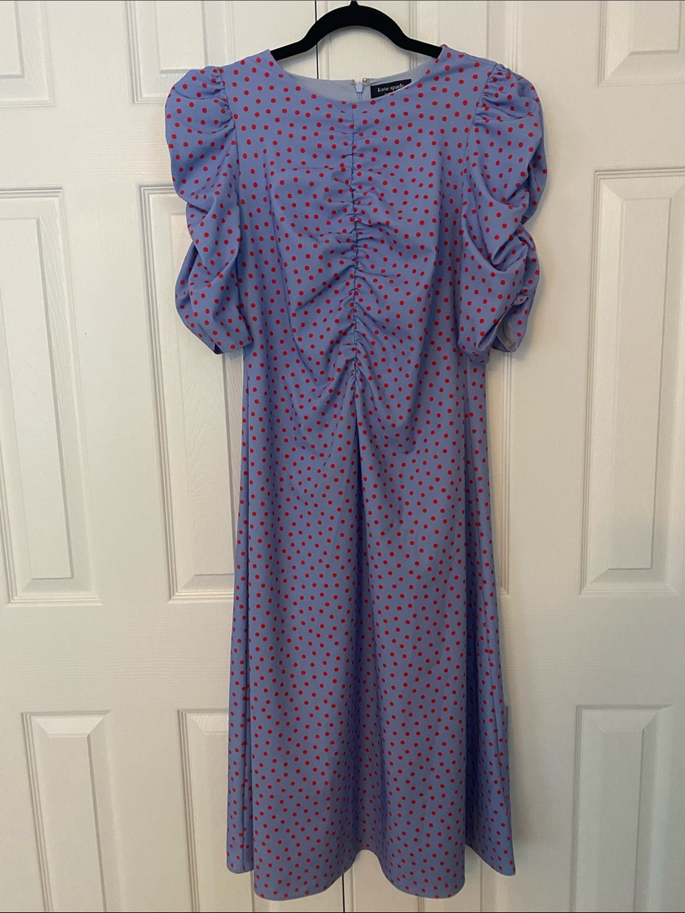 kate spade Lavender Midi Dress with Red Polka Dots and Puff Sleeves